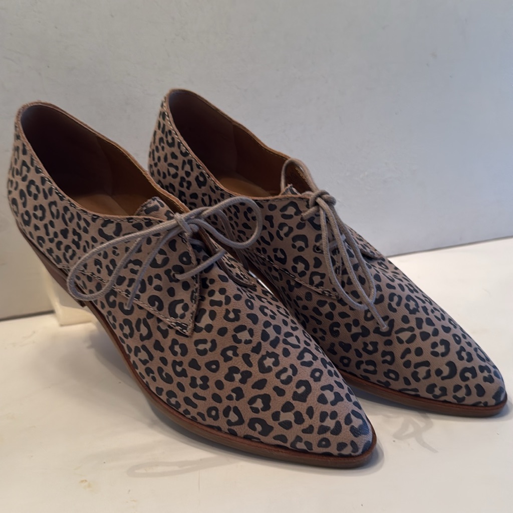 Lucky Brand Leather Leopard Print Erreka Oxford Titanium Romo Oxford Shoes